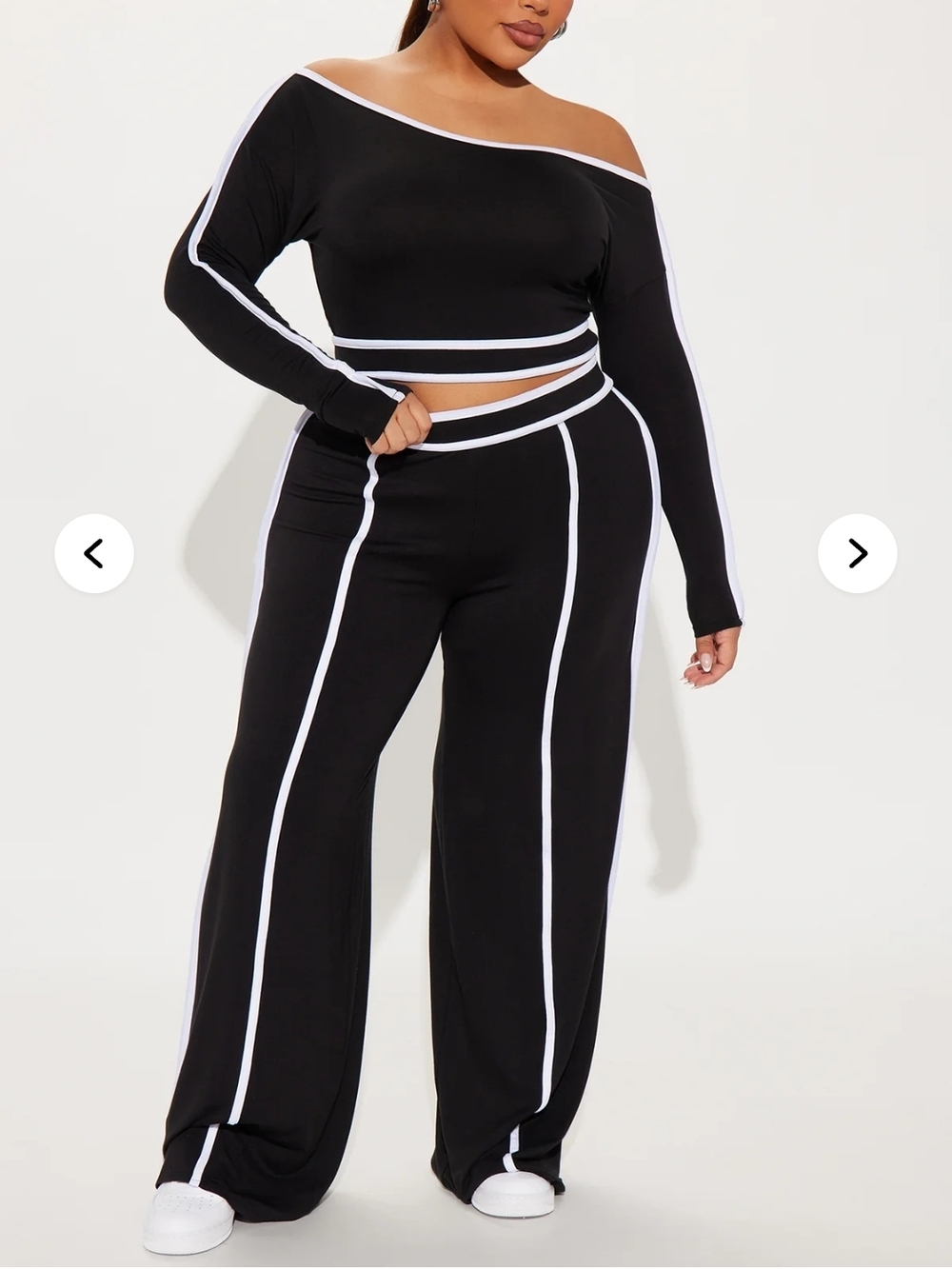 Fashion Nova Black Wide-Leg Two-Piece Set with White Piping